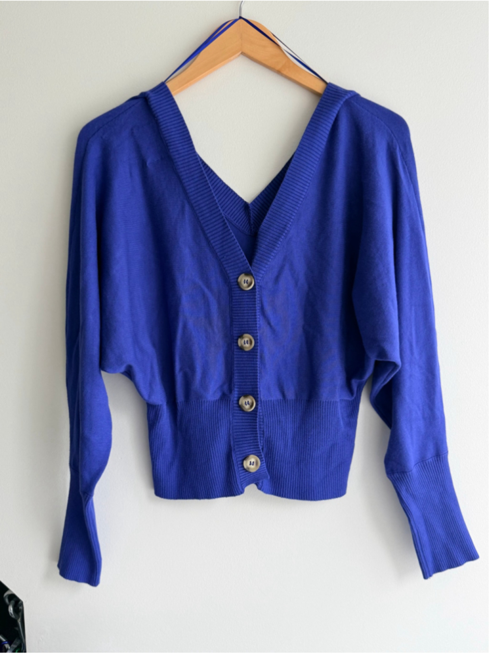 Pink Rose Reversible Blue Button Cardigan Dolman Sweater Size M - Picture 2 of 6
